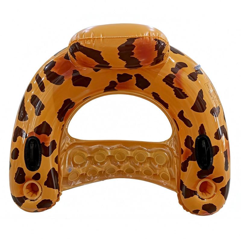 Inflatable Leopard U Shaped Pool Float Lounge Chair Water Hammock with Cup Holders 1pc коричневый