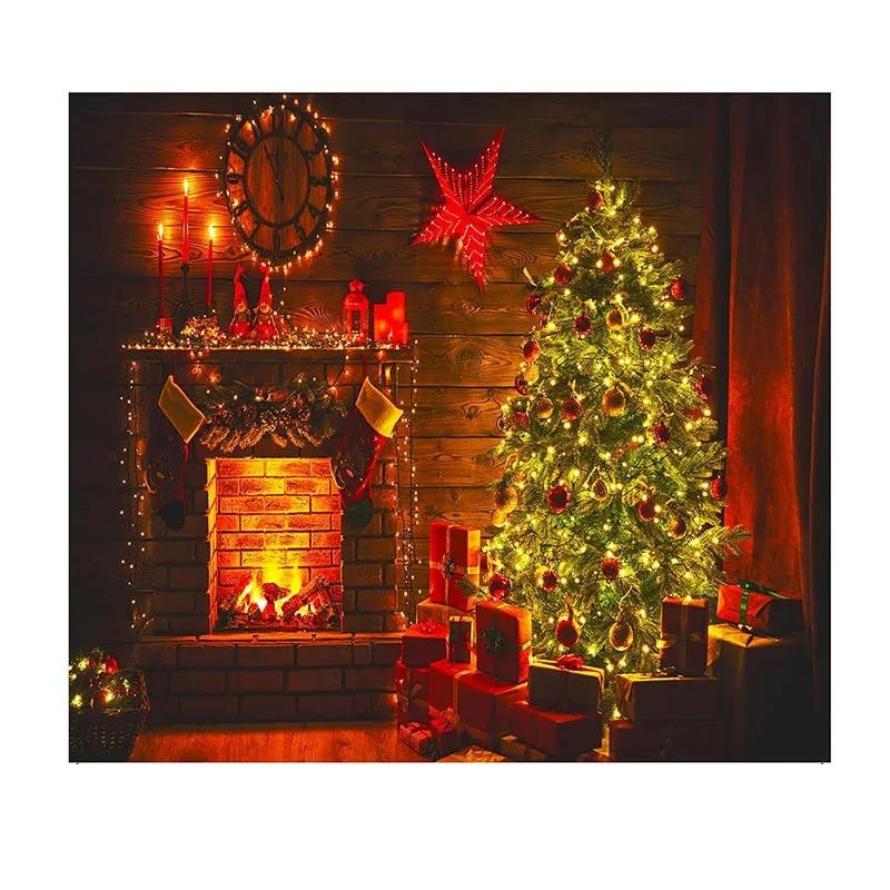 Christmas Tree And Fireplace Wall Printed Tapestry Gothic Aesthetic Decoration Halloween Living Room Perfect Party Decoration Ch