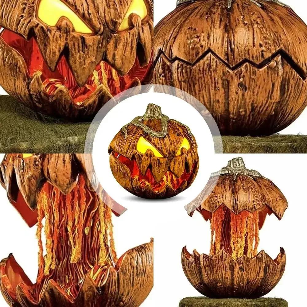 Halloween Rising Sound Scary Pumpkin Head Yard Decoration for Outdoor Garden Party Spooky Decor with Motion and Voice Effects