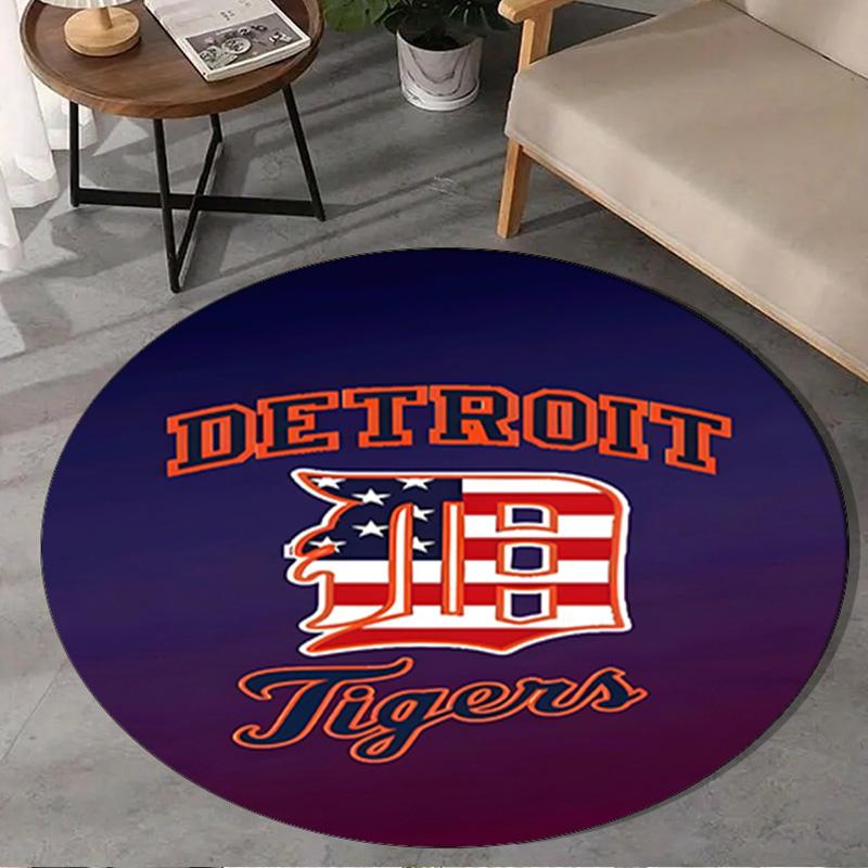 Detroit Tigers Emblem Round Rug for Livingroom,Bedroom, Palyroom, Chair Rug, Area Rug, Circle Carpet, Large Size Fan Christmas Gift