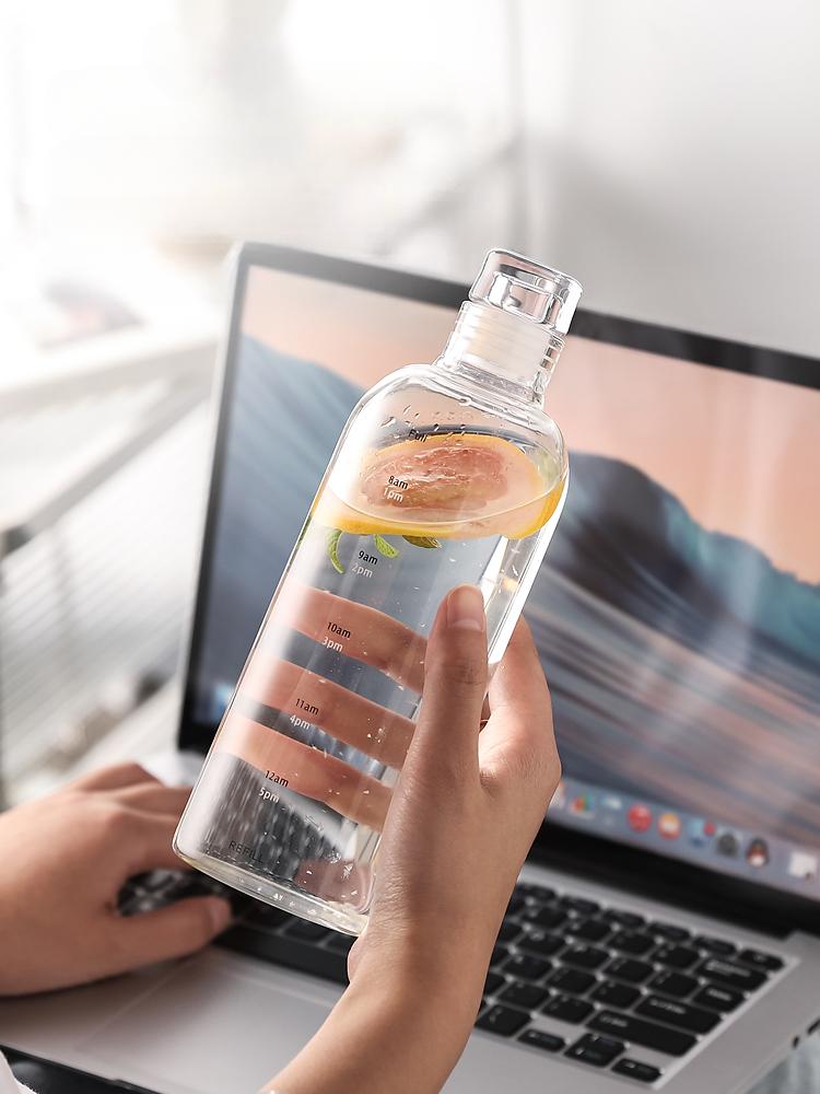 Japanese style time scale glass cup high value coffee drink juice cup portable large capacity transparent water cups