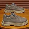 Spring/Autumn 2025 Men's Breathable Leather Workwear Sneakers: Trendy, Versatile, Thick-Soled Casual Shoes