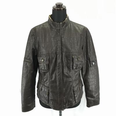 Itariya/Leopard Lined Faux Leather Rider Jacket/Blouson/Women’s M/Dark Brown/Hidden Placket(USED)