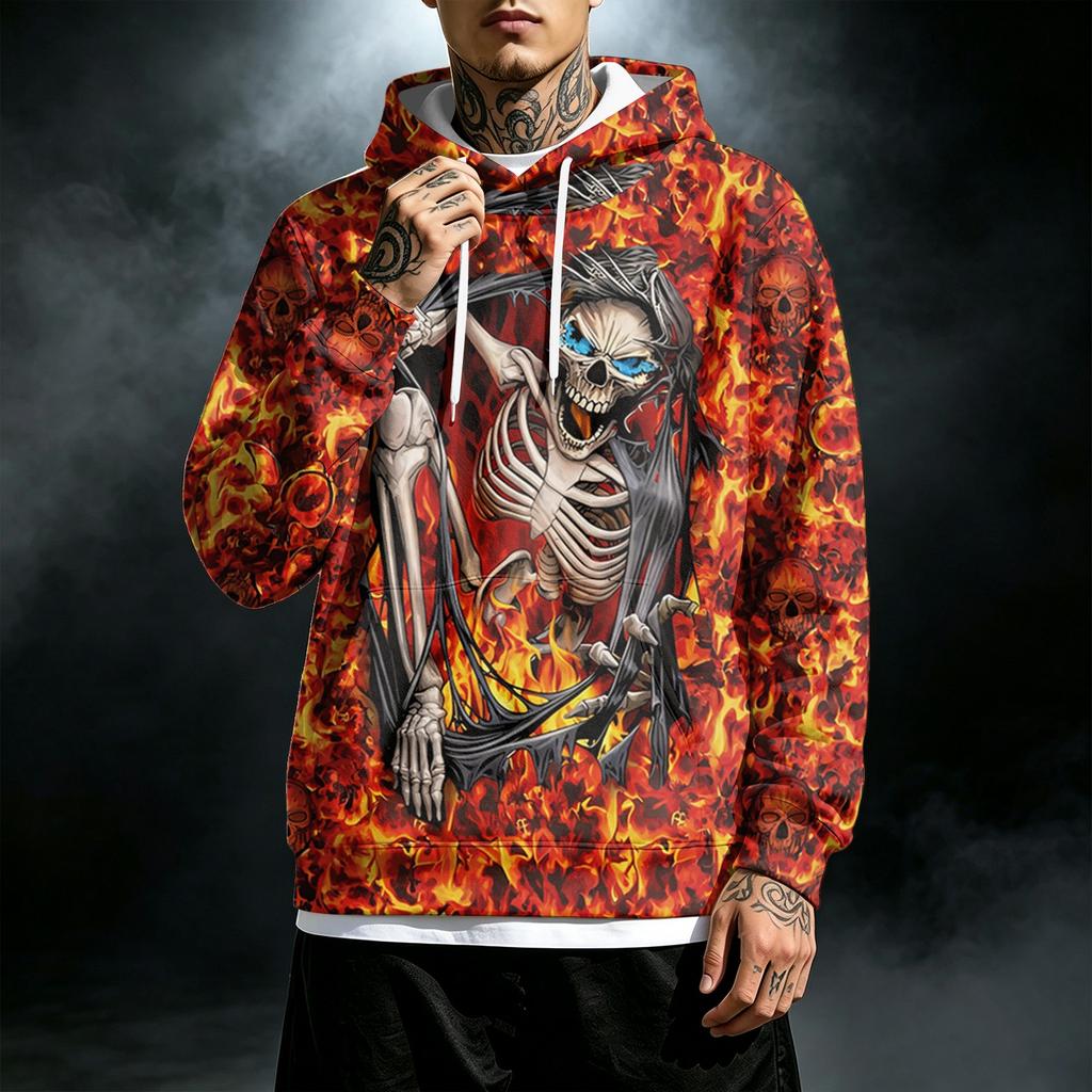 Men's Loose Fit Casual Printed Hoodie with Pocket and Drawstring