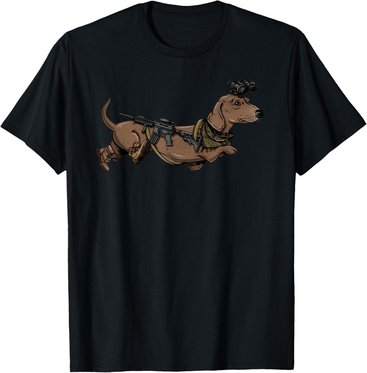 Funny Dog Dachshund With NVG Meme Tactcal Wiener Gift Unisex T-Shirt S разноцветный