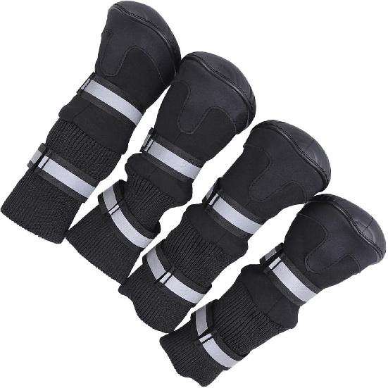 4pcs Set Reflective High Top Dog Boots for Large Dogs Anti Slip Design with Adjustable Closure for Walking In Rain or Snow (XL #02)