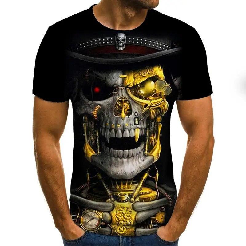 Horror Skull Large Men's White T-shirt Summer Casual Top 3D Printed Short Sleeve Round Neck Shirt Street Clothing T-shirt Loose T-shirt Short Sleeve