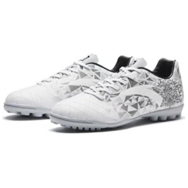 Anta TF Turf Artificial Ground Anti Slip Wear Resistant Soccer Shoes Men's White Gray Sneakers
