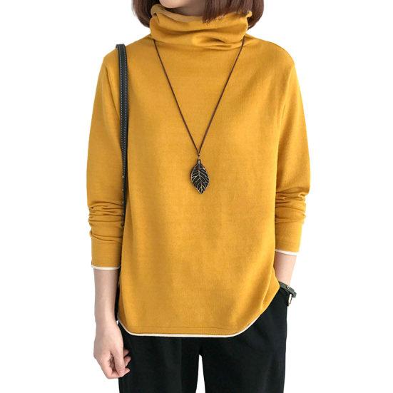 Women Top Stylish Pile Collar Solid Color T-shirts Soft Comfortable Long Sleeve Pullover for Autumn Winter Top