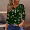 Dámský ležérní módní top s výstřihem do V, volný, všestranný, s vánočním potiskem, tříčtvrteční rukáv