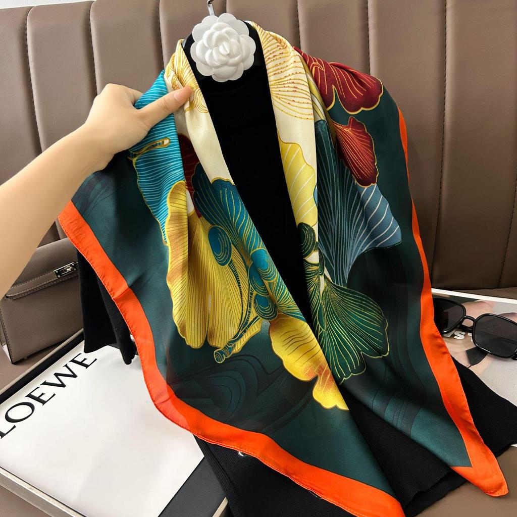 Silk Neckerchief: 90x90 Large Chic Square Scarf for Women - Perfect for Spring, Autumn, Winter Fashion