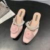 Fashion Spring and Summer New Pearl Rose Block Heel Delicate with Skirt New Chinese Baotou Going Out Half Slippers Women