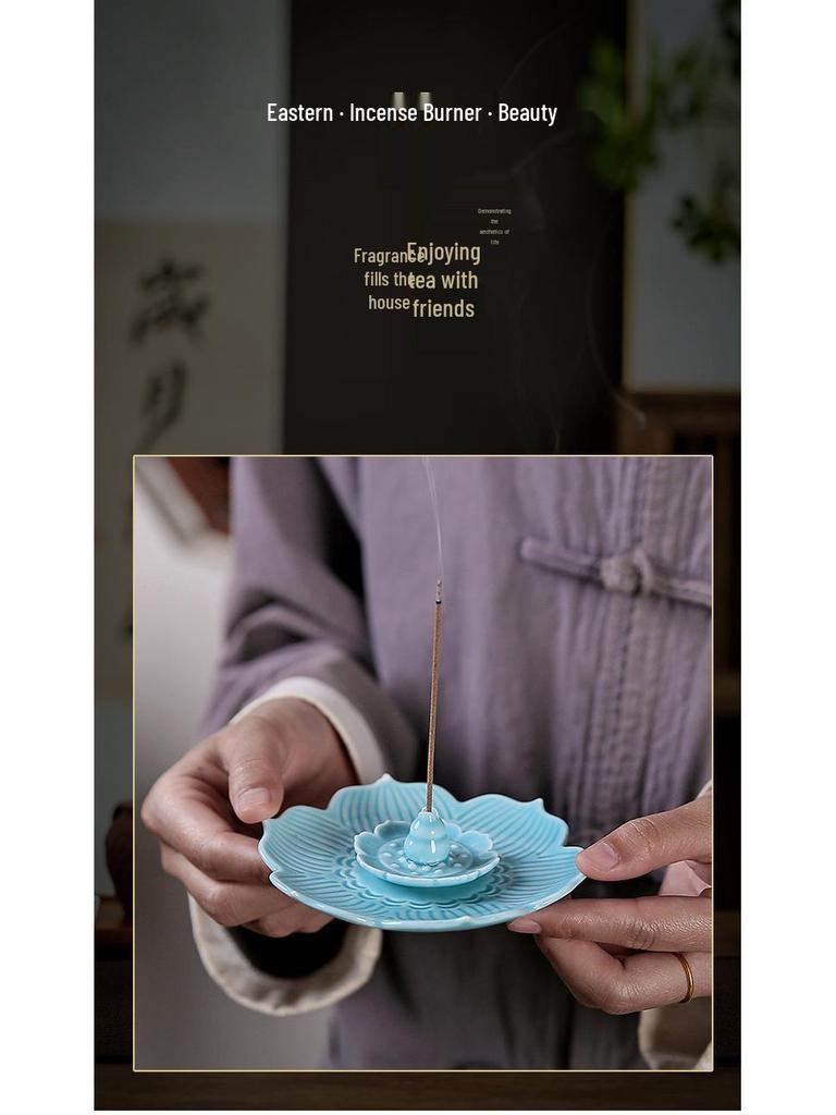 Ceramic Lotus Incense Holder for Sticks, Coils, and Cones - Home & Office Multi-Purpose Burner for Sandalwood and Agarwood Incense.