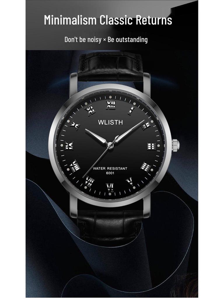 WLISTH Unisex Minimalist Luminous Watch with Steel & Leather Bands