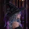 Halloween Night Decorations Witch Hat for Women Lace Wizard with Ribbon Bow Black Party Mesh Veil Costume Accessory Adults Fancy Dress Cosplay