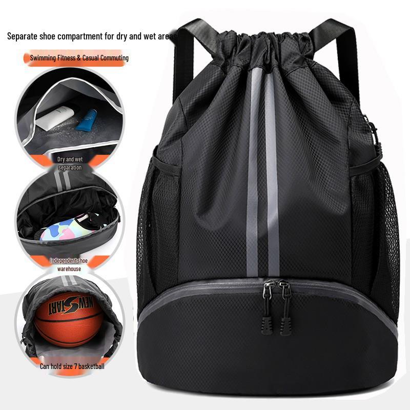 Large Capacity Oxford Cloth Sports Backpack with Wet/Dry Separation and Drawstring, Unisex for Swimming and Basketball