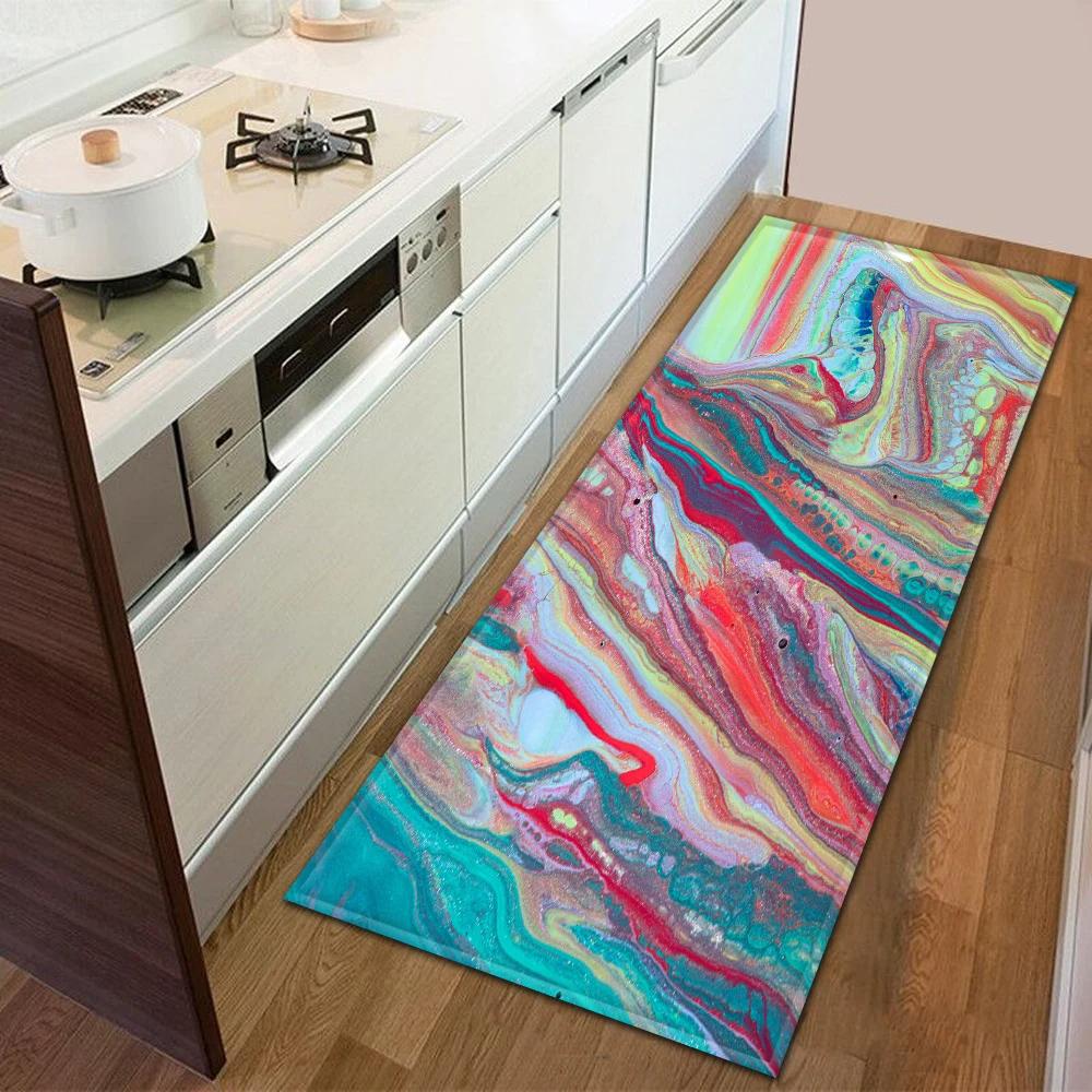 

Colorful Marble Pattern Kitchen Doormat Decoration Bedroom Carpet Bathroom Anti-Slip Floor Home Balcony Hallway Long Rug 40x60cm 16x24 inch