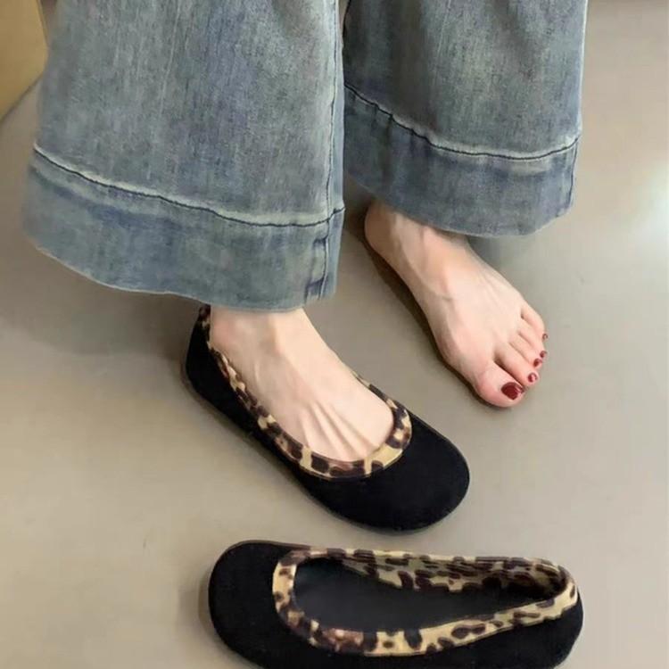 Flat Bottomed Loafers Leopard Print Ballet Women's Shoes 2025 New Women's Shoes