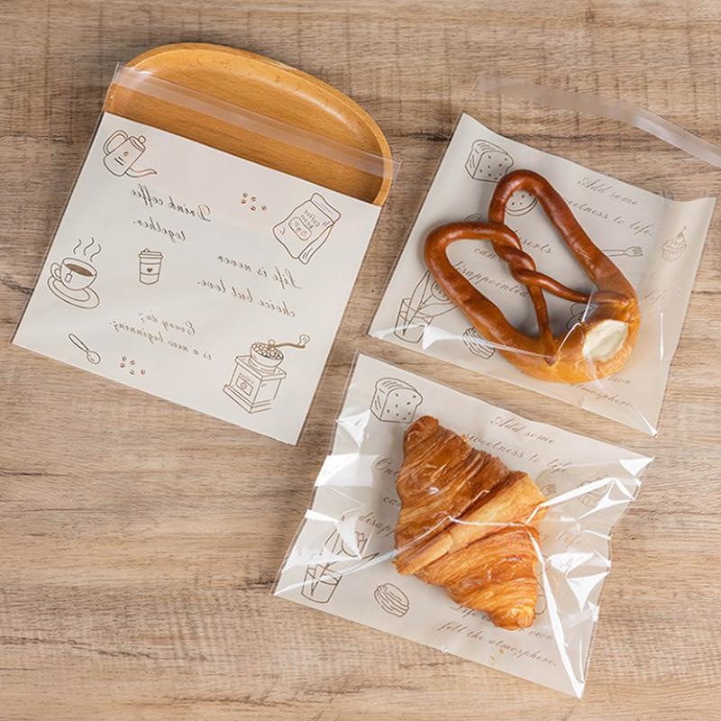 50Pcs Self Adhesive Seal Plastic Bags For Bakery Packaging, Croissant, Party Handmade Biscuit/Cookies, Bread, And Cake Packing