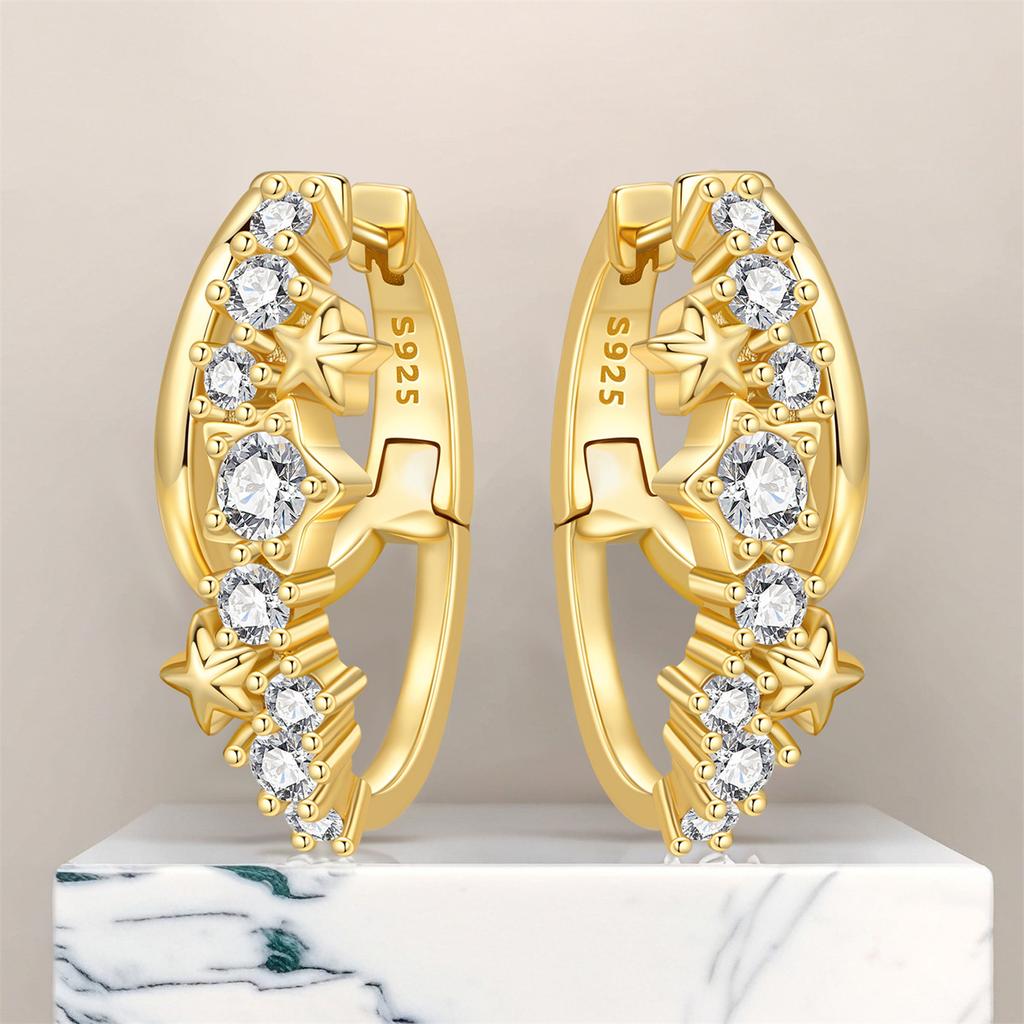 S925 Sterling Silver 18K Gold Double Layered Star Earrings Hoop Earrings Women Jewelry Original Trendy Anniversary Gifts