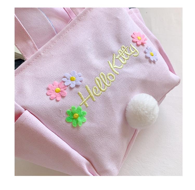 Roztomilá plátěná taška na oběd se zaječími oušky s květinovou melodií