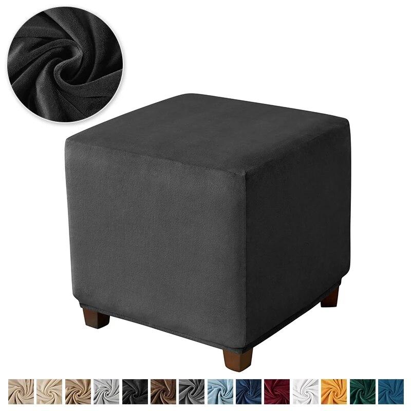 Velvet Square Ottoman Cover Soft Elastic Footrest Stool Slipcover Furniture Protector for Living Room