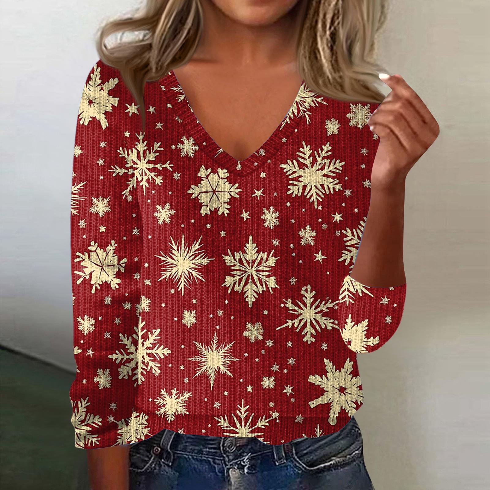 

Женский милый свитер вязаный модный повседневный с V-образным вырезом с длинным рукавом уютный с принтом топ XXL винный