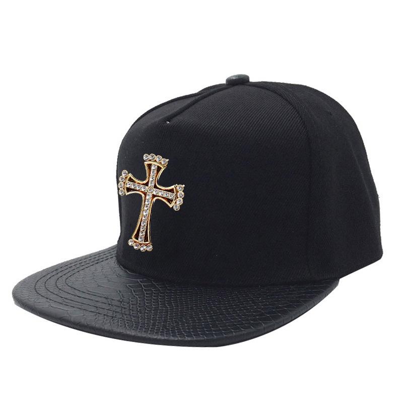Crocodile Grain Hip Hop Baseball Cap with Rhinestone PU Leather Brim