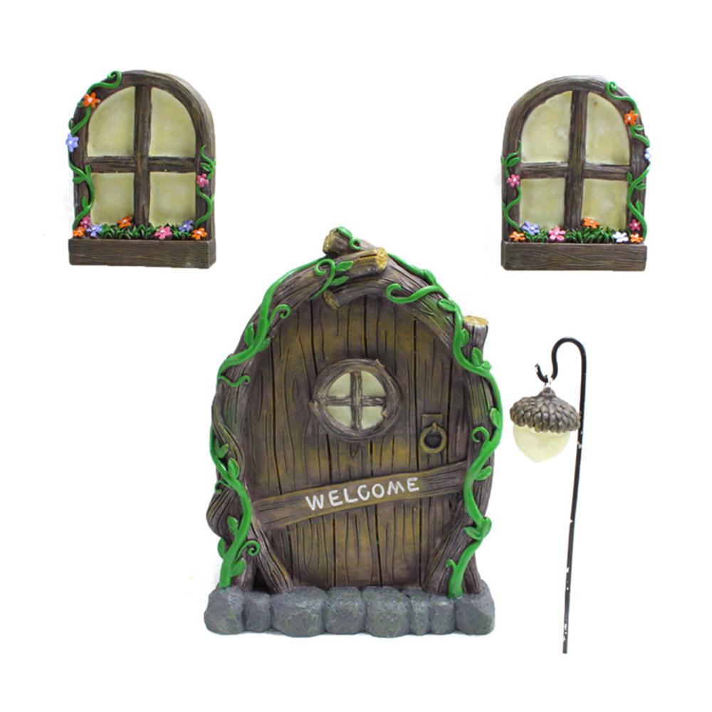 3pcs Tree Sculpture Garden Gnome Window Door Resin Miniature Craft Elf Luminous Yard Art Ornament For Yard Garden Tree Trunk