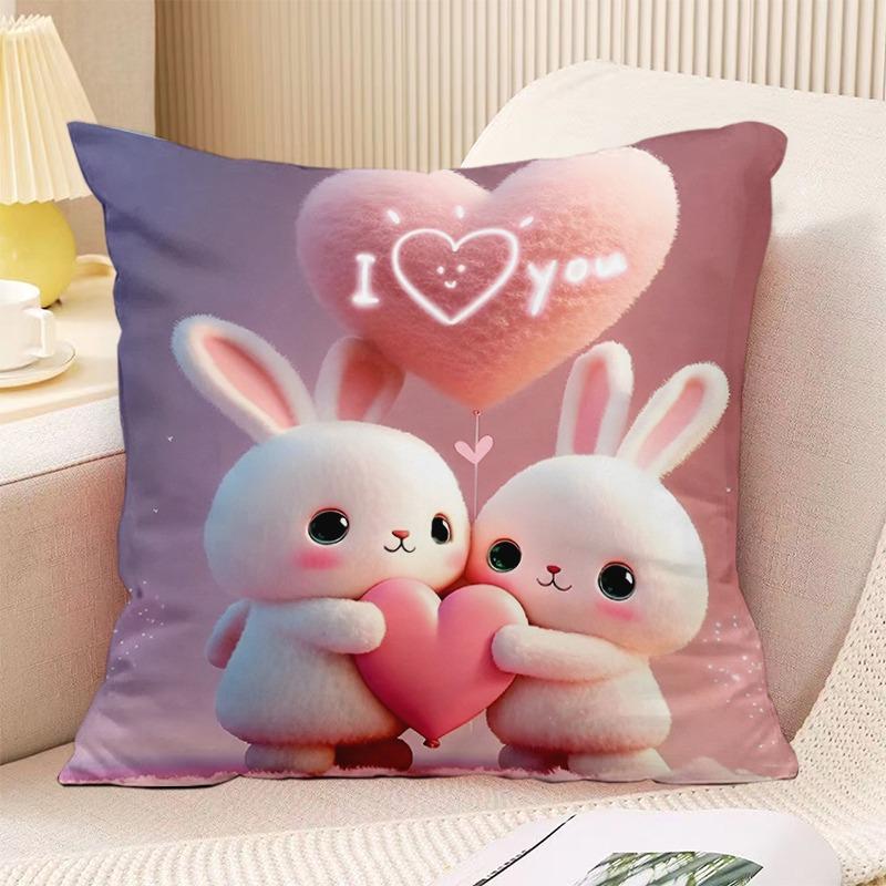 Schlafzimmer Wohnzimmer Quadratische Kissenhülle Niedlicher Hasen-Druck Dekorative Kissenhülle