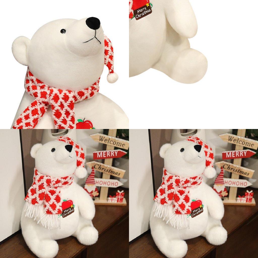 Adorable White Plush Polar Bear Toy With Cute Scarf Perfect For Kids Birthday Gifts And Decorations