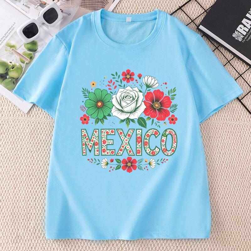 Mexico Floral Unisex T Shirt Mexican Graphic Tee Latina Printed T Shirts Cotton Short Sleeve Round Neck Tees Unisex Clothing Tops