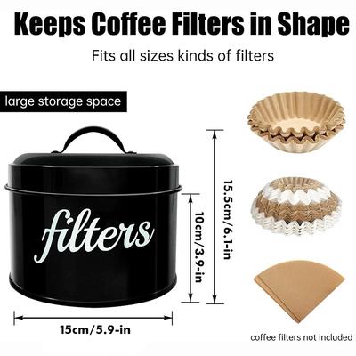 Coffee Filter Holder, Enamel Basket Coffee Filter Storage Container with Lid, Coffee Bar Counter Decor Accessories