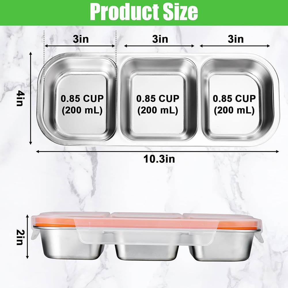 Stainless Steel Snack Containers with Lids,3 Compartment Reusable Snackle Box Container,Metal Food Storage Containers for School