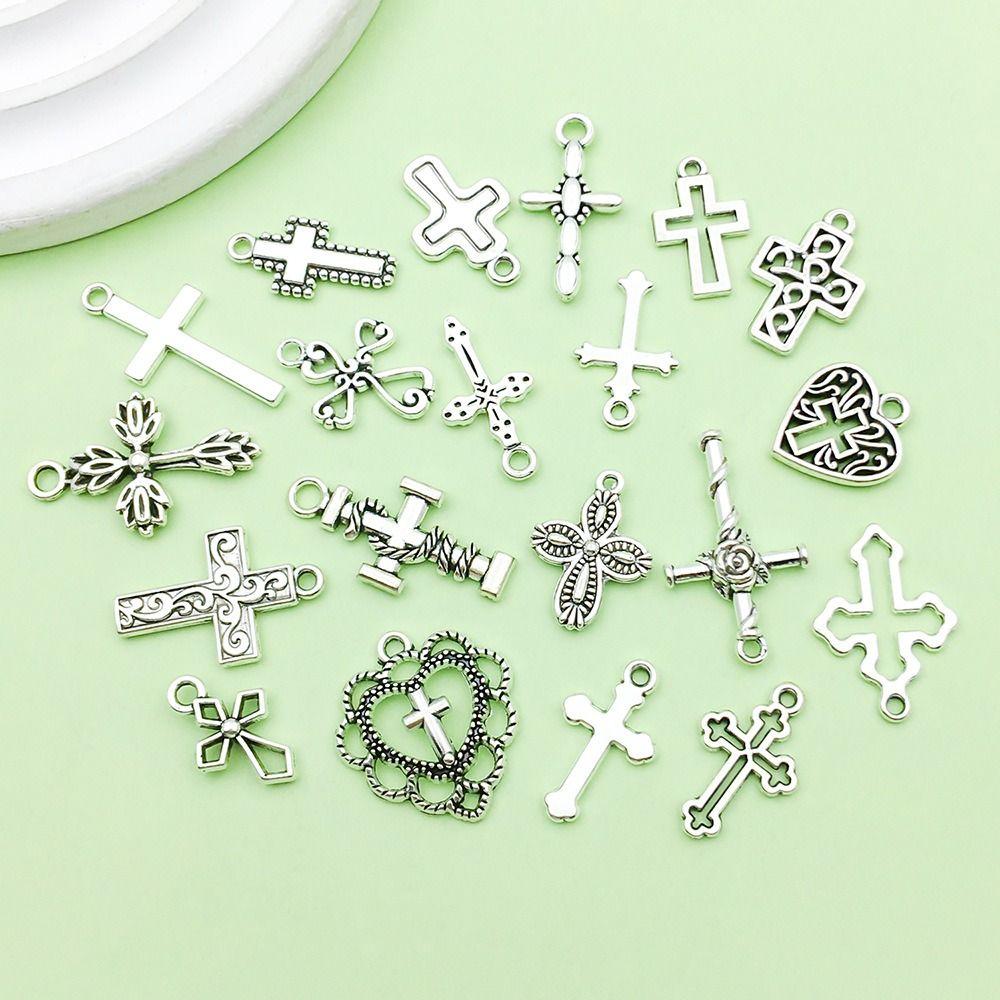 20Pcs Vintage DIY Bracelets Jewelry Making Materials Handmade Retro Cross Charms Alloy Handcrafts Cross Necklaces Earrings
