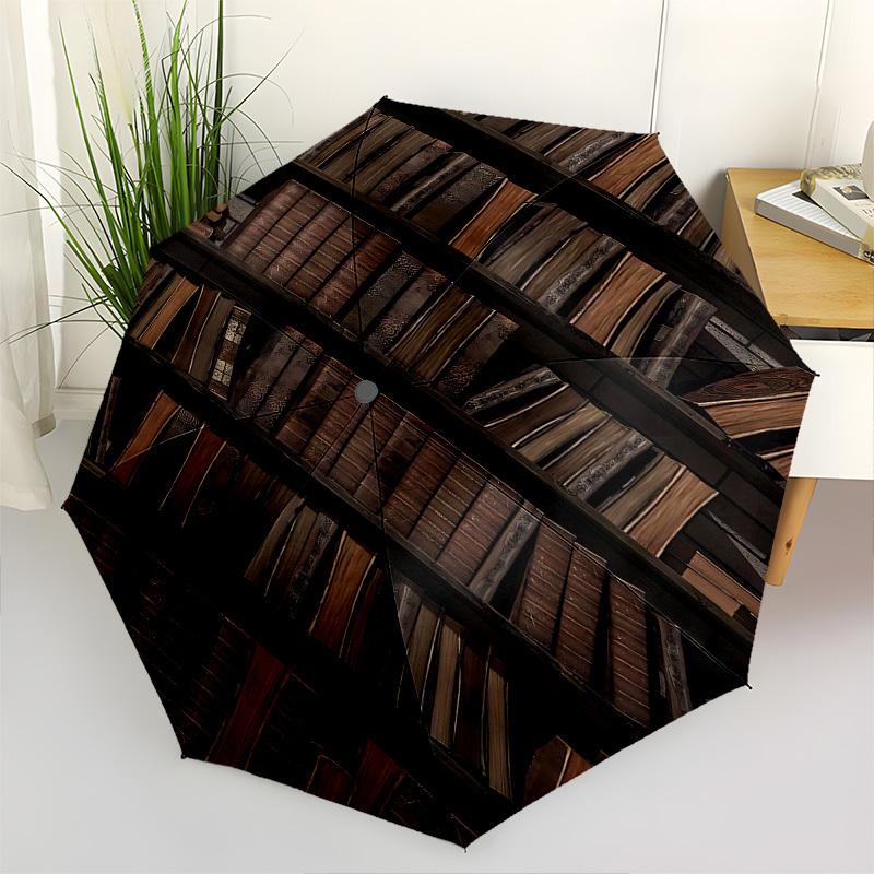 

Library Books Themed Automatic Opening and Closing Umbrella, Brightly Colored 8-rib Portable Umbrella, Suitable for Men and Women, A Perfect