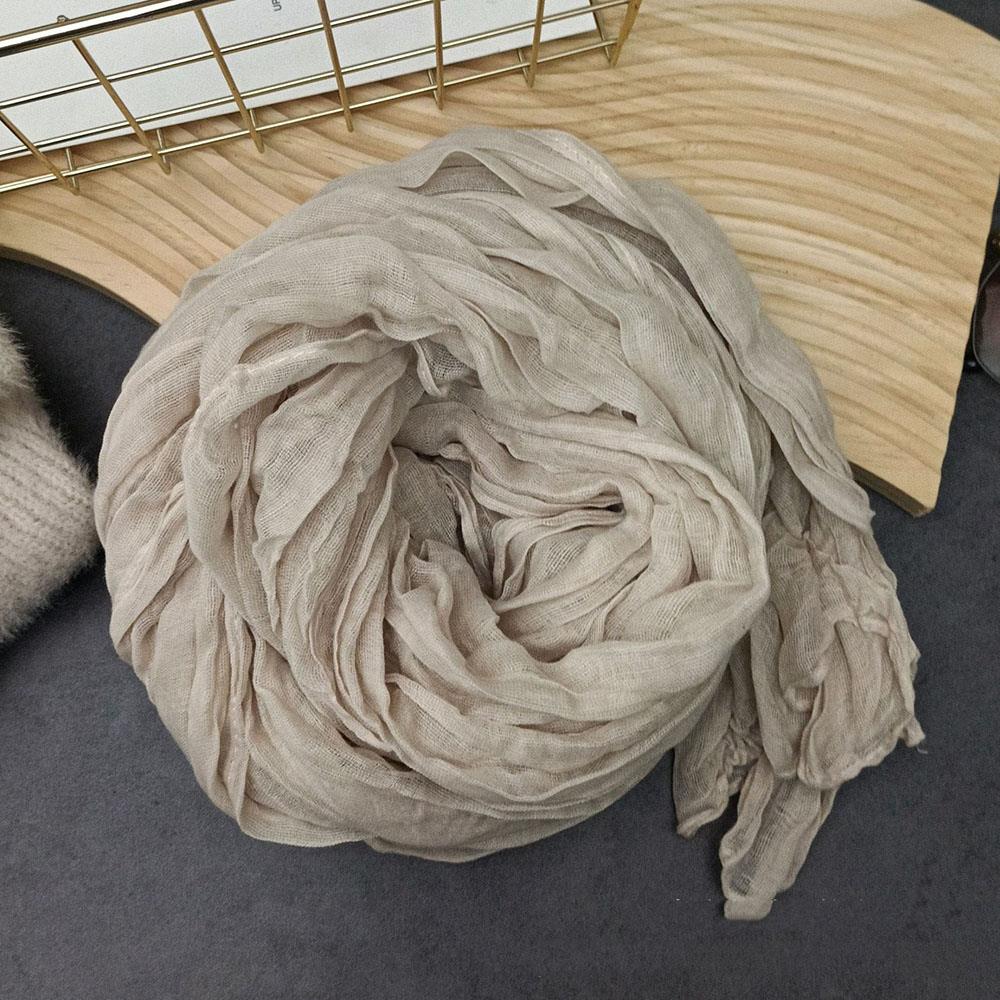 Winter Women Cotton Scarf Solid Color Pleated Long Scarf Vintage Unisex Scarf Warm Neck Warmer Retro Inspired Scarves 180x90cm