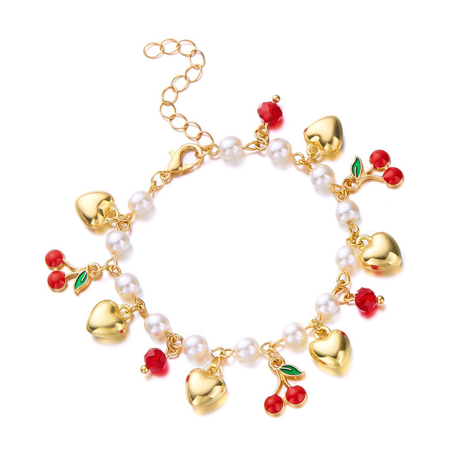 

3D Клубника Вишни Сердце Жемчуг Бисером Браслет для Женщин Регулируемый Прекрасный Отпуск Фруктовые Украшения Заявление B