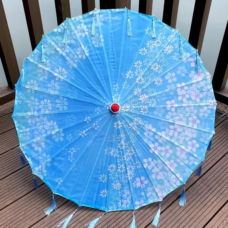Klassische Chinesische Kunst Asiatischer Stil 33" Seiden Sonnenschirm mit Quasten für Hochzeitsfeiern, Fotografie, Kostüme, Cosplay