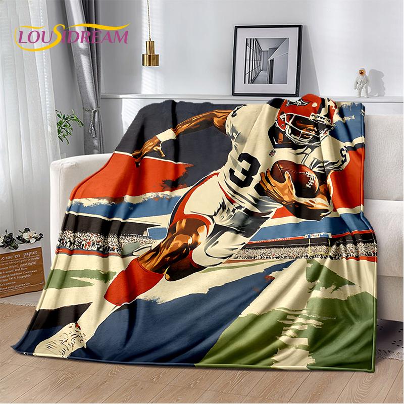 2025 Rugbyfeld Rugby American Football Cartoon Weiche Decke, Weiche Überwurfdecke für Zuhause Schlafzimmer Bett Sofa Reiseabdeckung Kind
