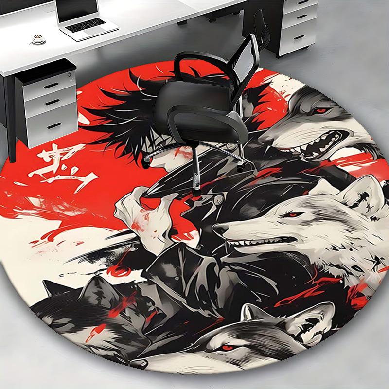 1pc Anime Design Round Carpet Demon Slayer Theme, Office Chair Mat, Non Slip Rug for Home Decor, Gift, Office, Living Room, Bedroom