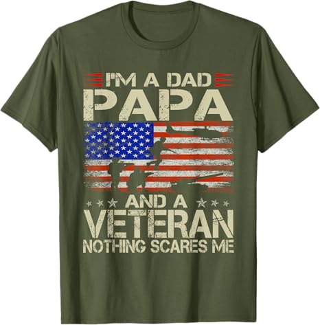 Im A Dad Papa and Veteran Funny Retro Dad Papa Grandpa TShirt for Women Unisex Fashion Usa Flag Graphic Outfit 4th of July Tees