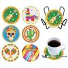 6 stuks Diamant Schilderen Onderzetters Kits met Houder Houten Papegaai Aardbei Dwerg Hippie Skelet voor Feest Huisdecoratie Knutselen