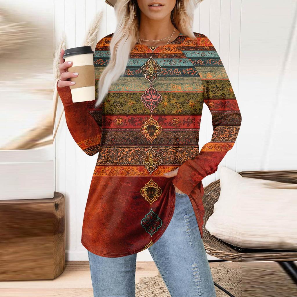 Dame Oversized Genser Grafisk Genser Langermet Drop Shoulder Rund Hals Topper Vintage Klær