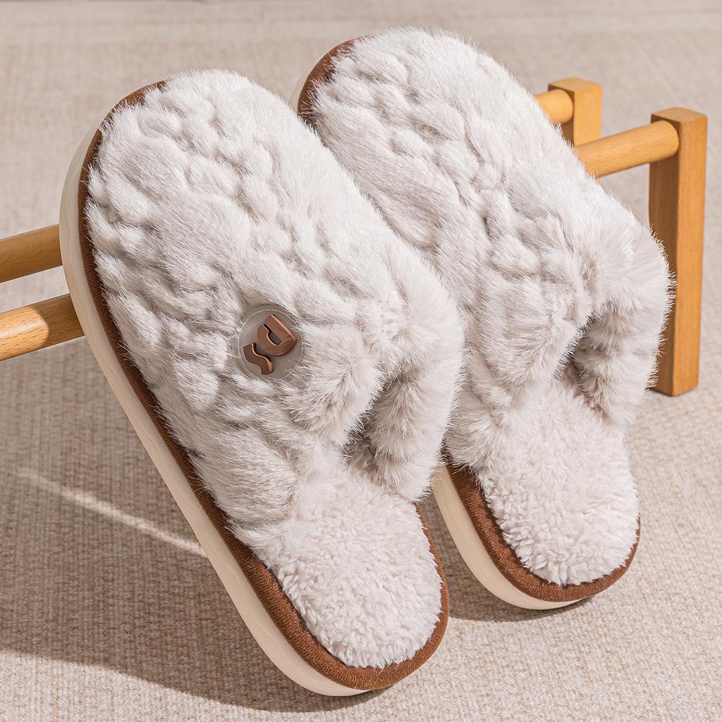 Autumn and winter warm plush cotton slippers soft sole couple home non-slip indoor home 2025 new shoes