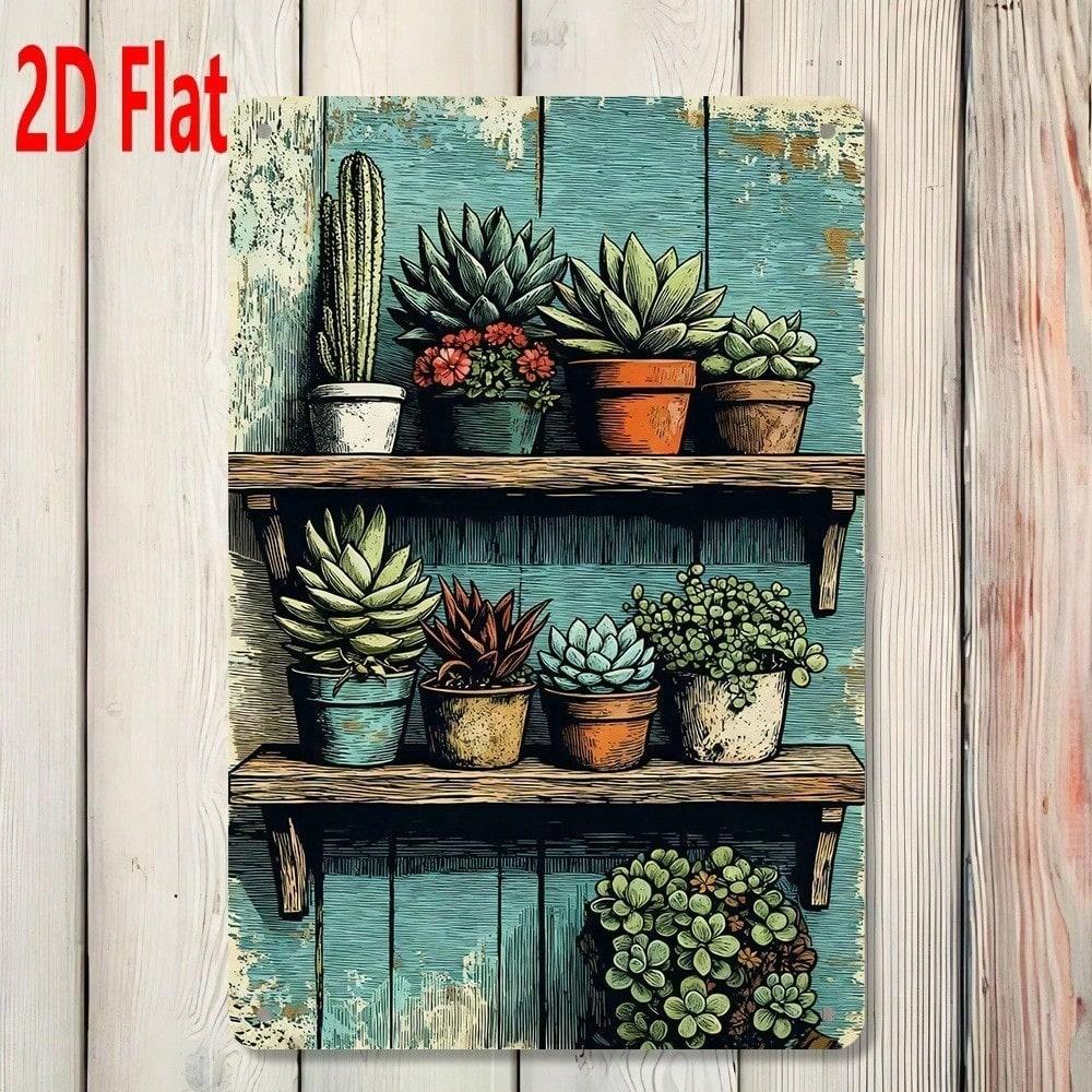 2D Flat Succulent Plant Wall Art, Outdoor Garden Sign, Botanical Home Decor Gift, Greenery Decor for Study Room Balcony