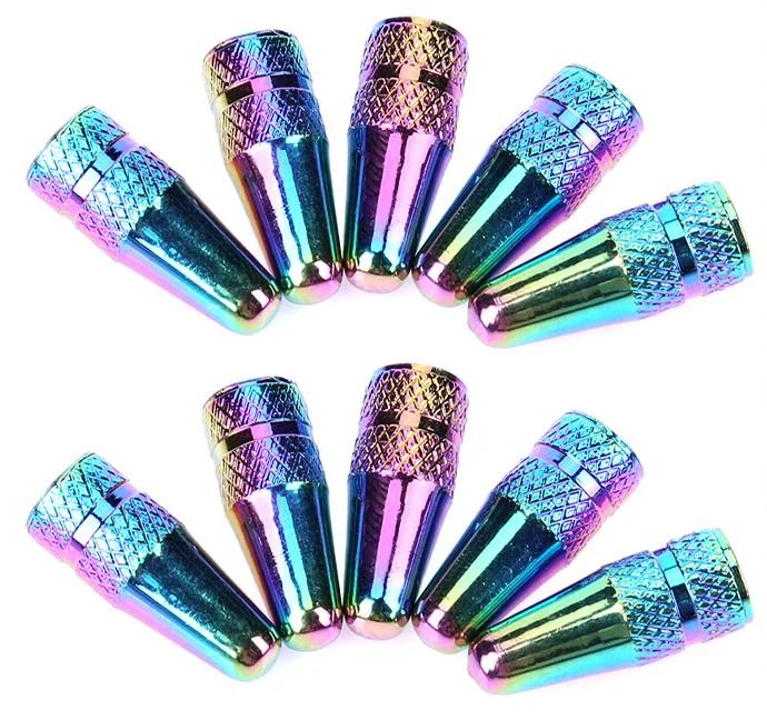 5pcs Bicycle Wheel Valve Dust Cover Replacement MTB Bike Wheel Valve Protector Rainbow Color Aluminum Alloy Bicycle Accessories