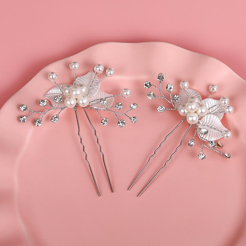 Wedding Bridal Bridesmaid Pearl Crystal Leaf Headpiece Hair Pin Hairpin Pearl Headwear Hairpin Ornaments Fashion Sexy Accessory