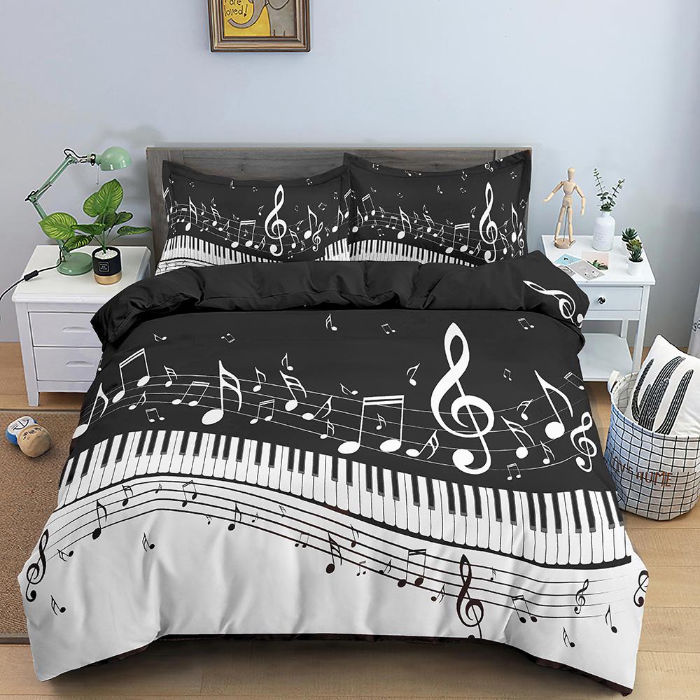 Music Notes Bedding Set Duvet Cover Set Piano Keys Keyboard Bed Set Classic Music Melody Comforter Cover Quilt Cover Room Decor