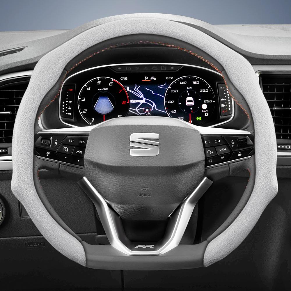 nlcr7 Suitable for Seat Premium Suede Snap-On Steering Wheel Cover, Non-Slip and Durable, Available for Ibiza, Arona, Leon, Leon Sportstourer,